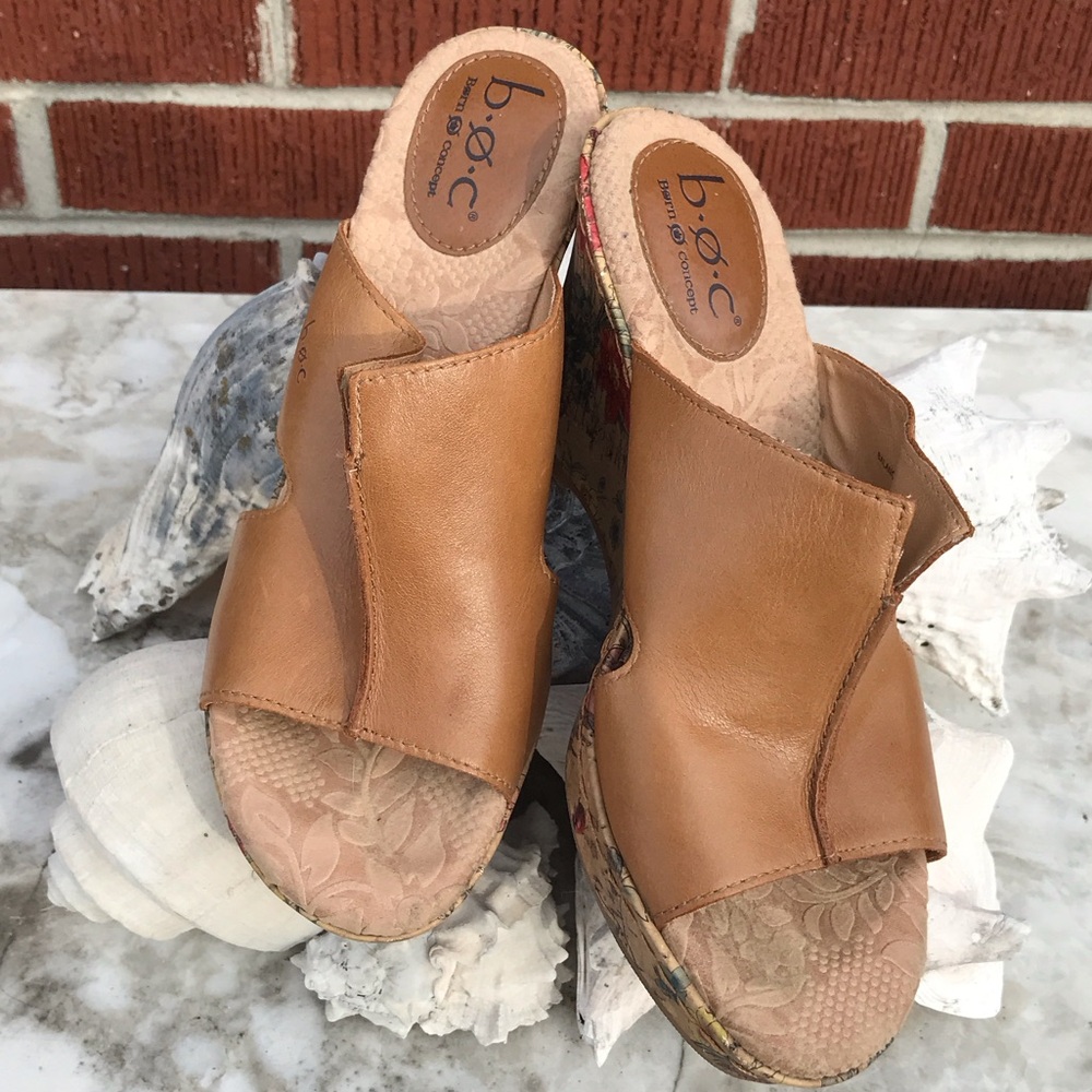 b.o.c. Tan Leather Open-Toe Wedge Mules - Picture 12 of 16